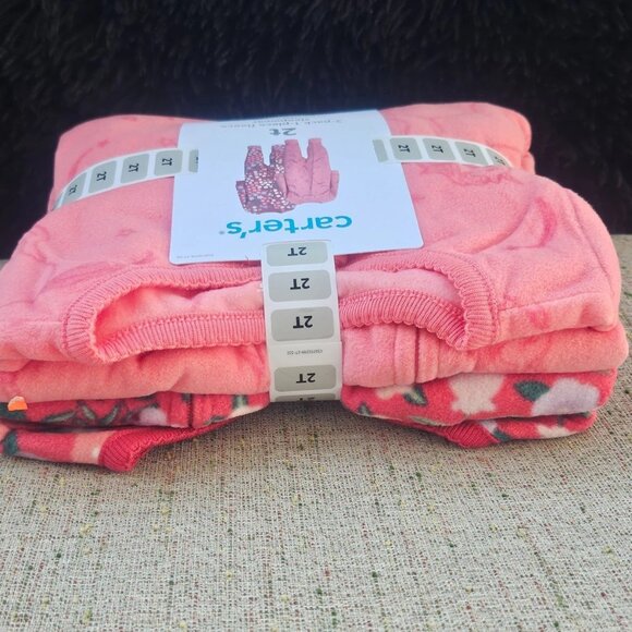 Carters 2 Pack Fleece Sleep Wear I Peice Sleepwear Pink Size 2T NWT - Picture 6 of 11